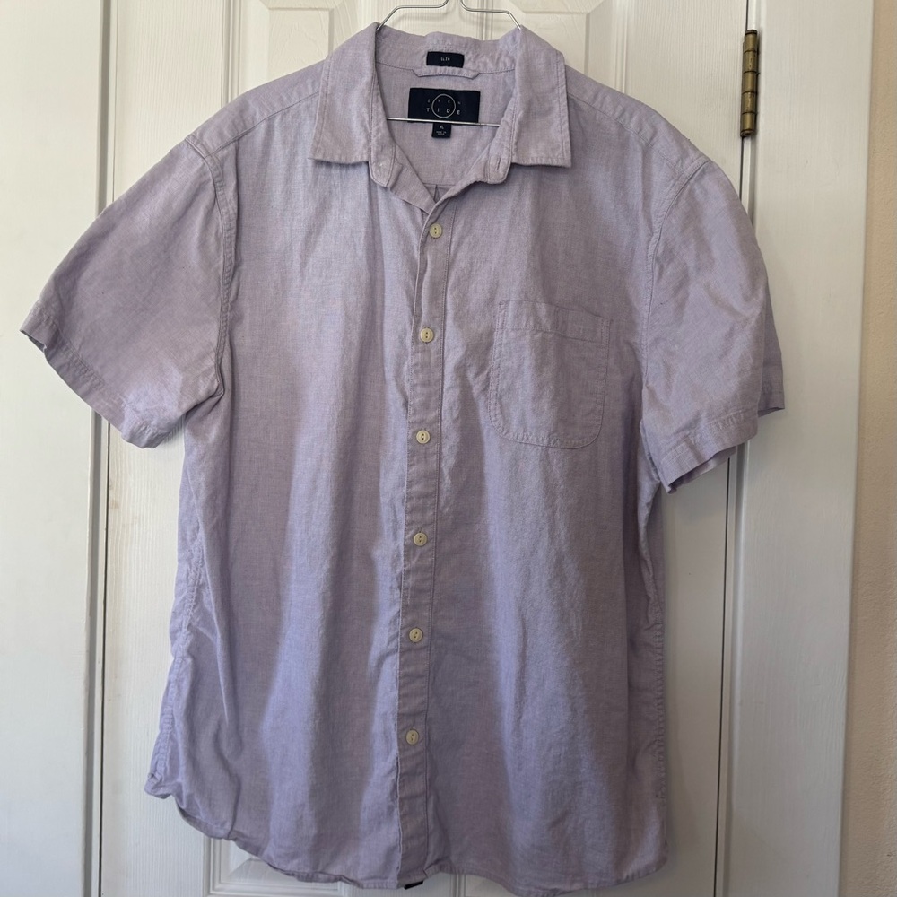 Even Tide Button Down Shirt XL Light Purple Short Sleeve‎ Casual Cotton Beach - Picture 2 of 8